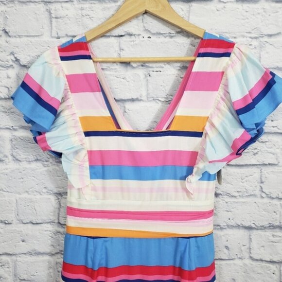 NWT Anthropologie Plenty by Tracy Reese Rainbow Ruffled Striped Maxi Dress Large - Picture 12 of 12